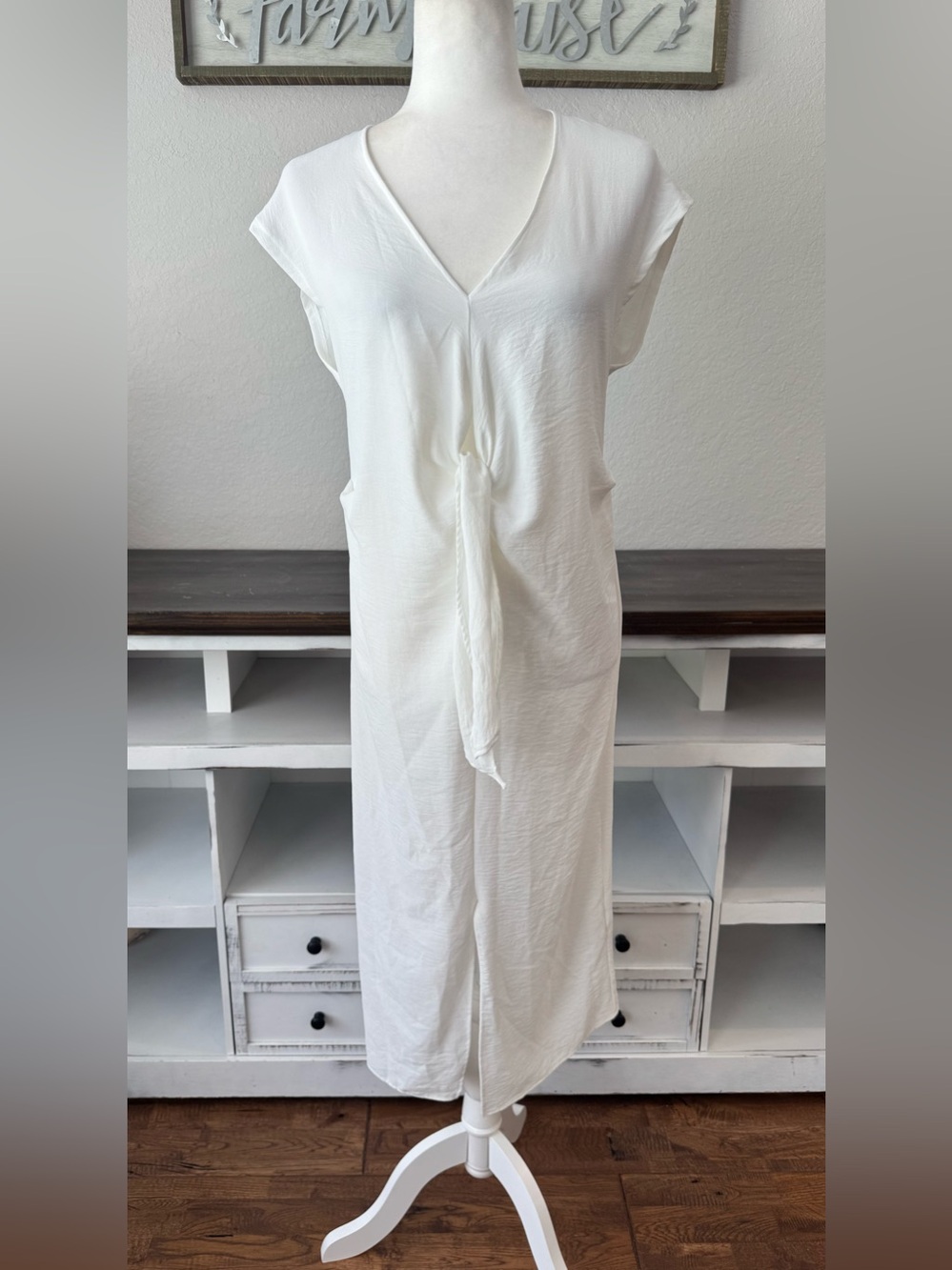 NWT Zara Fluid Knotted Midi Dress White Women's Size S